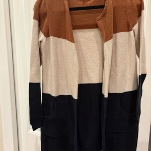 Cleo Tri-Tone Open Front Cardigan